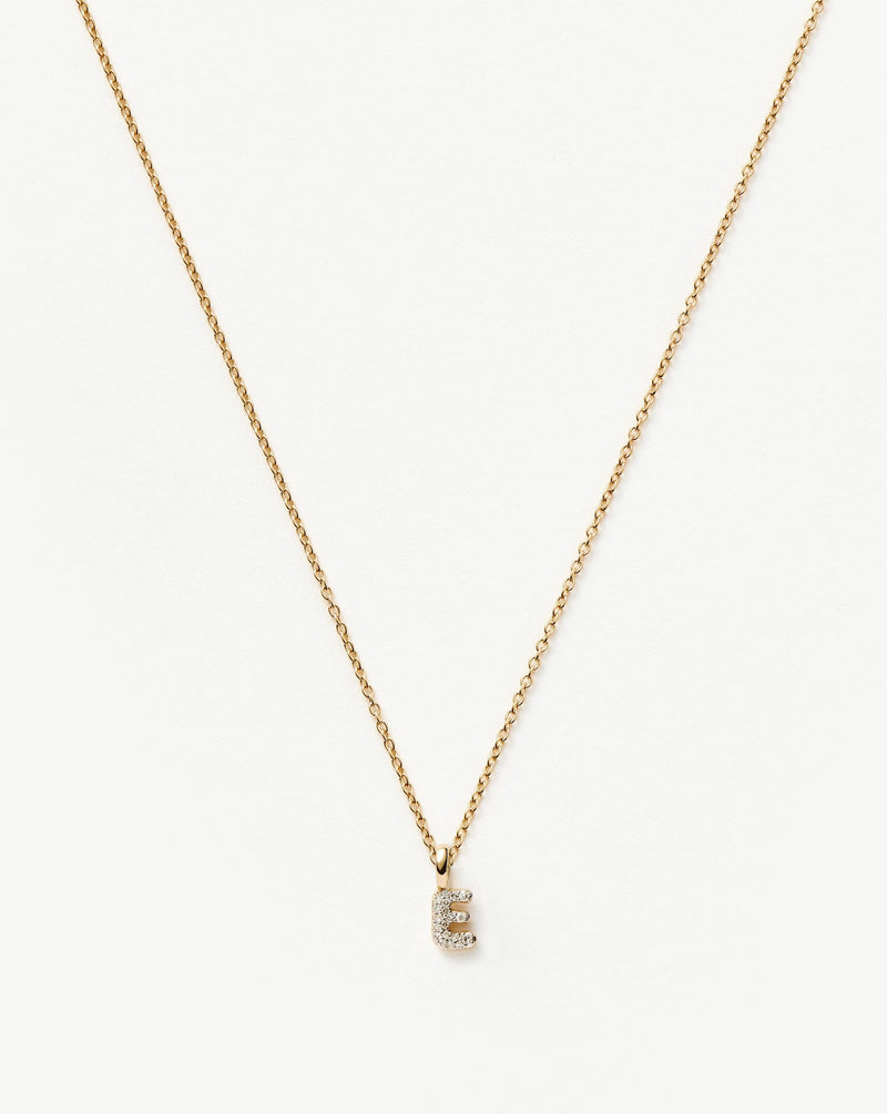 Solid Gold Diamond Initial Mini Pendant Necklace  - E | 14ct Solid Yellow Gold Plated/Diamond