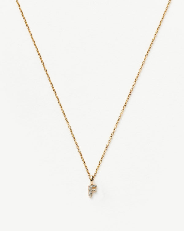 Solid Gold Diamond Initial Mini Pendant Necklace - F | 14ct Solid Yellow Gold Plated/Diamond