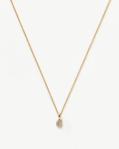 Solid Gold Diamond Initial Mini Pendant Necklace - G | 14ct Solid Yellow Gold Plated/Diamond