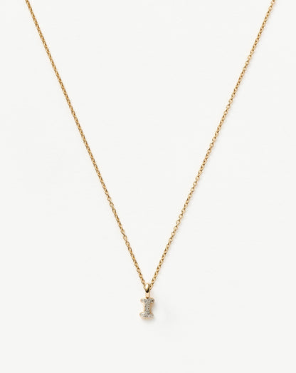 Solid Gold Diamond Initial Mini Pendant Necklace - I | 14ct Solid Yellow Gold Plated/Diamond