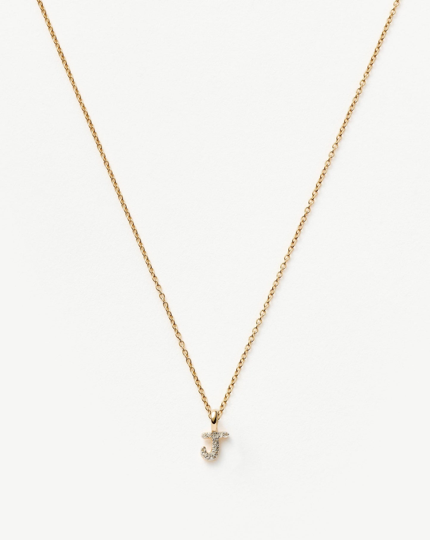 Solid Gold Diamond Initial Mini Pendant Necklace - J | 14ct Solid Yellow Gold Plated/Diamond