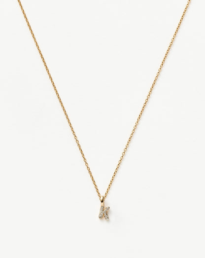 Solid Gold Diamond Initial Mini Pendant Necklace - K | 14ct Solid Yellow Gold Plated/Diamond