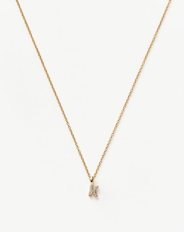 Solid Gold Diamond Initial Mini Pendant Necklace - K | 14ct Solid Yellow Gold Plated/Diamond