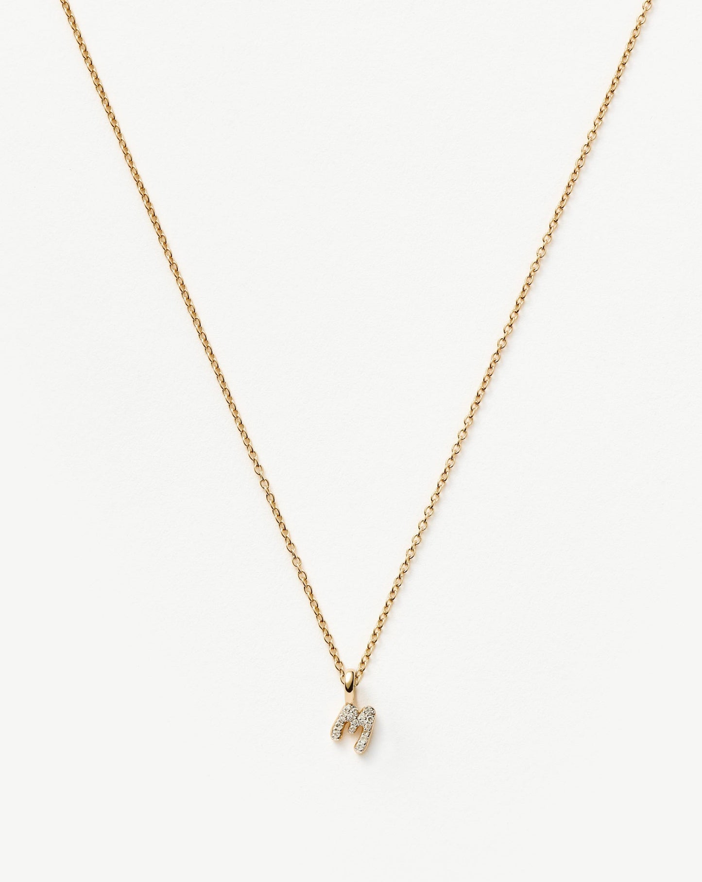 Solid Gold Diamond Initial Mini Pendant Necklace  - M | 14ct Solid Yellow Gold Plated/Diamond