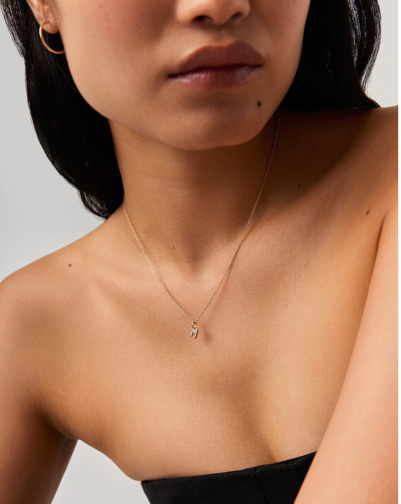 Solid Gold Diamond Initial Mini Pendant Necklace  - M | 14ct Solid Yellow Gold Plated/Diamond detail view