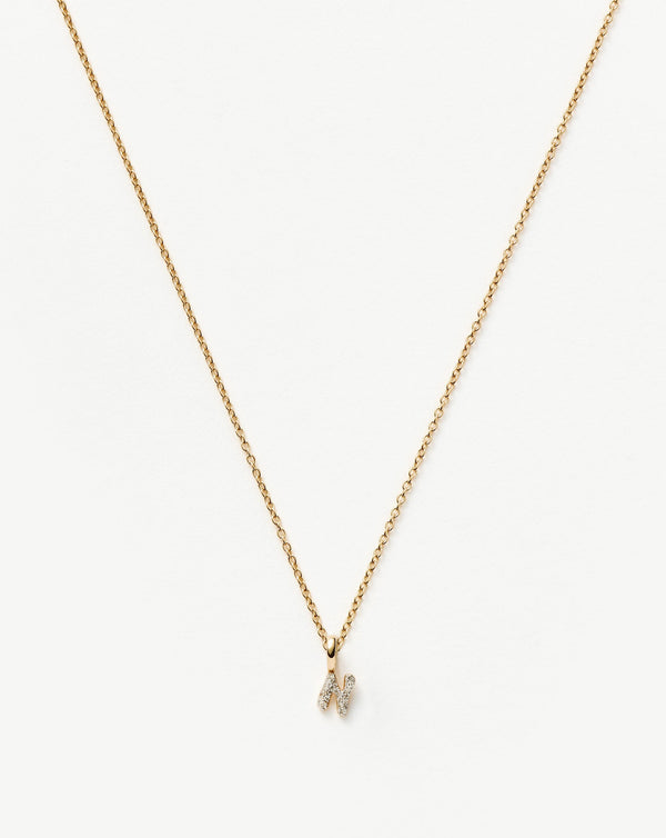 Solid Gold Diamond Initial Mini Pendant Necklace - N | 14ct Solid Yellow Gold Plated/Diamond