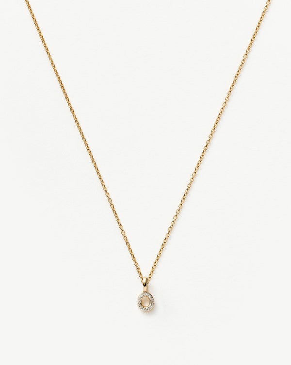 Solid Gold Diamond Initial Mini Pendant Necklace - O | 14ct Solid Yellow Gold Plated/Diamond