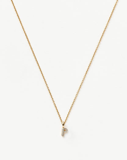 Solid Gold Diamond Initial Mini Pendant Necklace - P | 14ct Solid Yellow Gold Plated/Diamond
