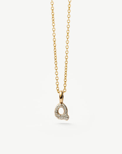 Solid Gold Diamond Initial Mini Pendant Necklace - Q | 14ct Solid Yellow Gold Plated/Diamond