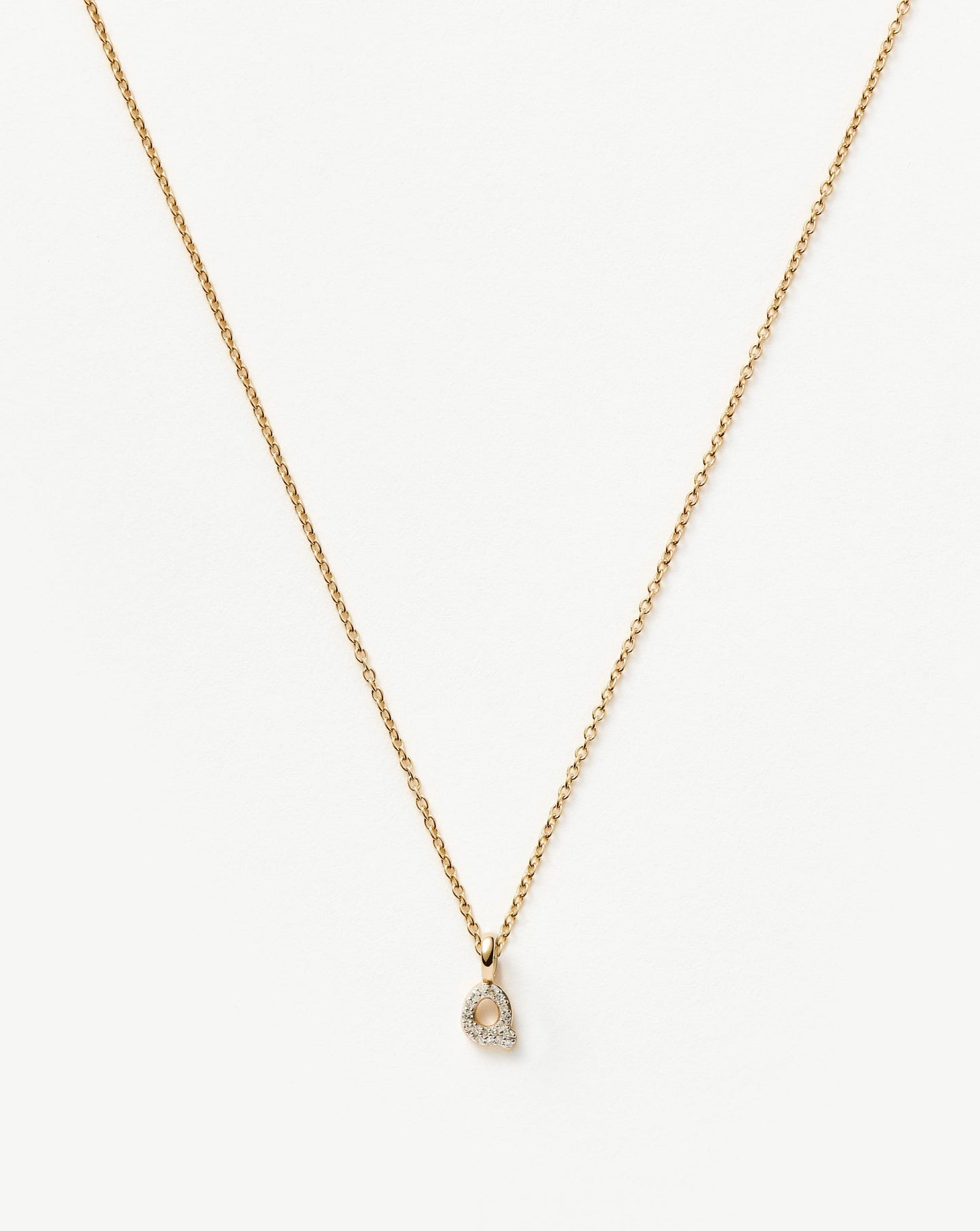 Solid Gold Diamond Initial Mini Pendant Necklace - Q | 14ct Solid Yellow Gold Plated/Diamond