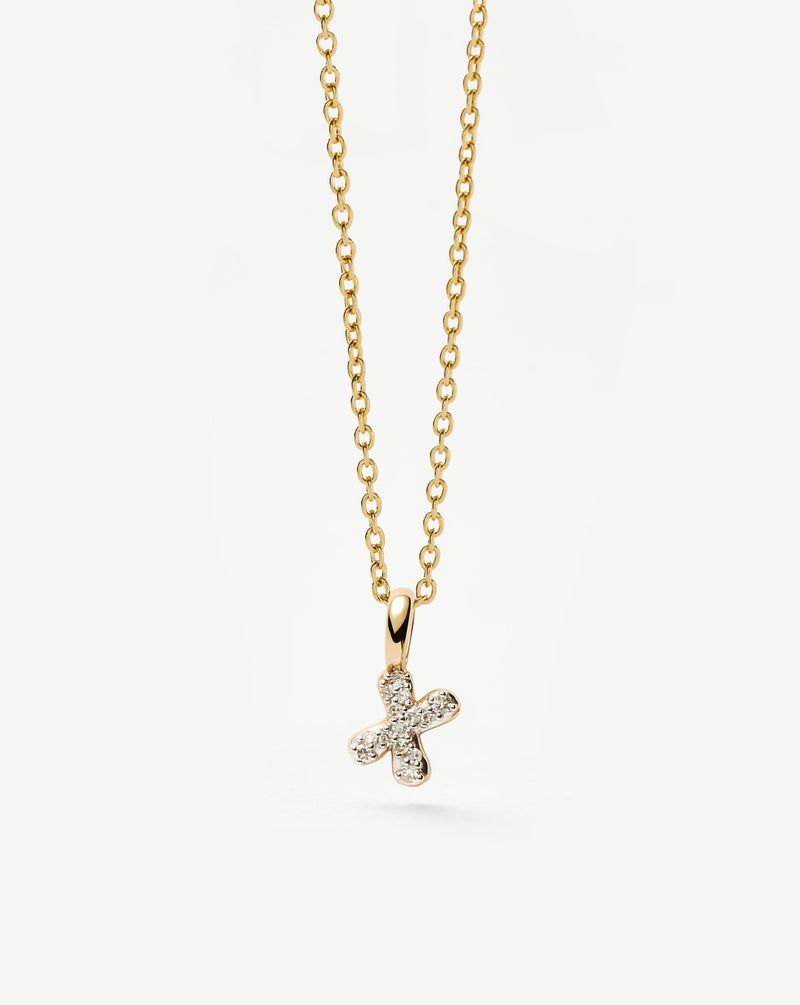 Solid Gold Diamond Initial Mini Pendant Necklace - X | 14ct Solid Yellow Gold Plated/Diamond detail view
