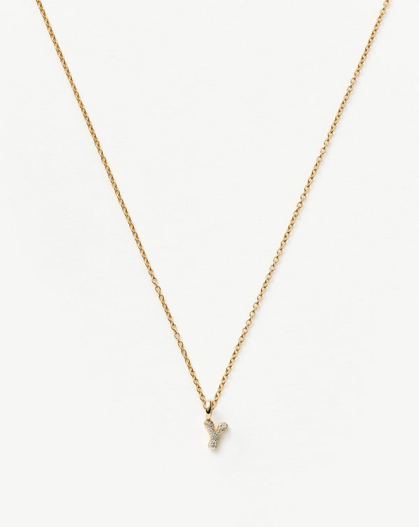 Solid Gold Diamond Initial Mini Pendant Necklace - Y | 14ct Solid Yellow Gold Plated/Diamond