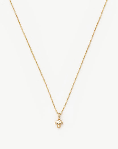 Solid Gold Diamond Mushroom Mini Pendant Necklace | 14ct Solid Gold/Diamond