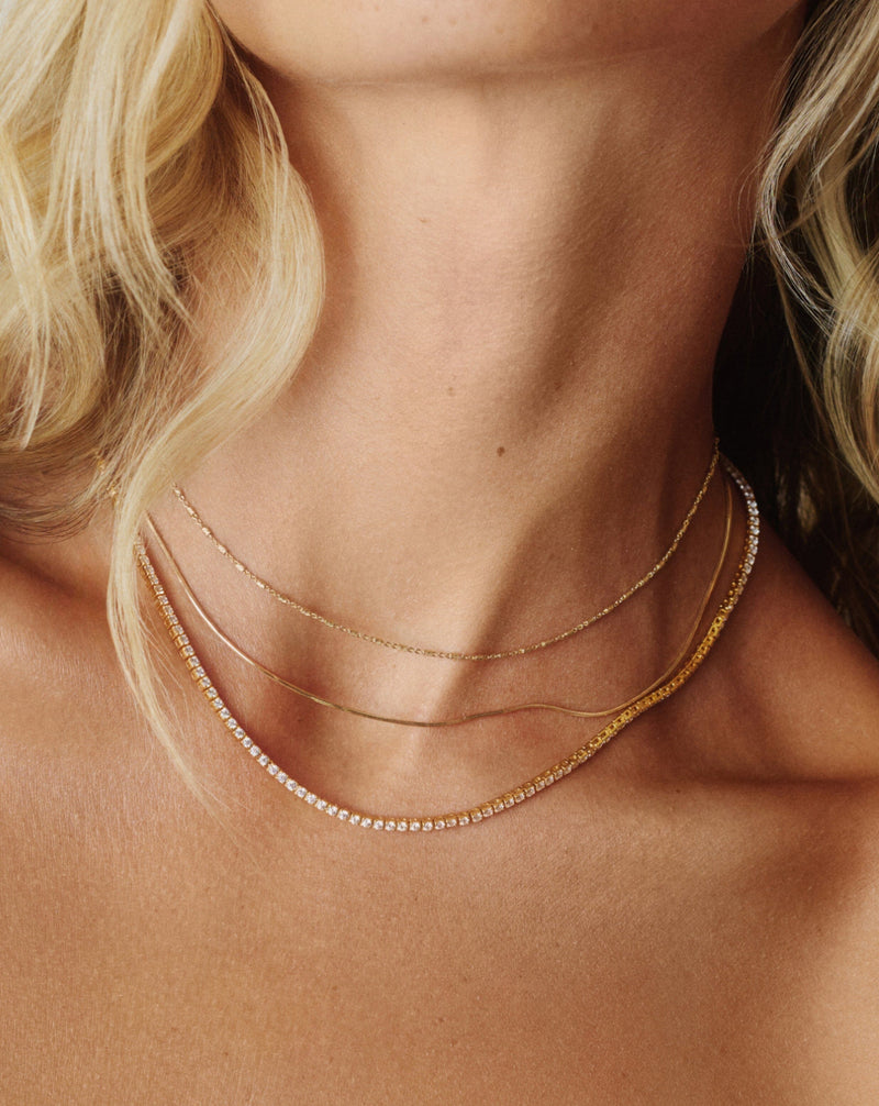 Solid Gold Square Snake Chain Necklace detail view