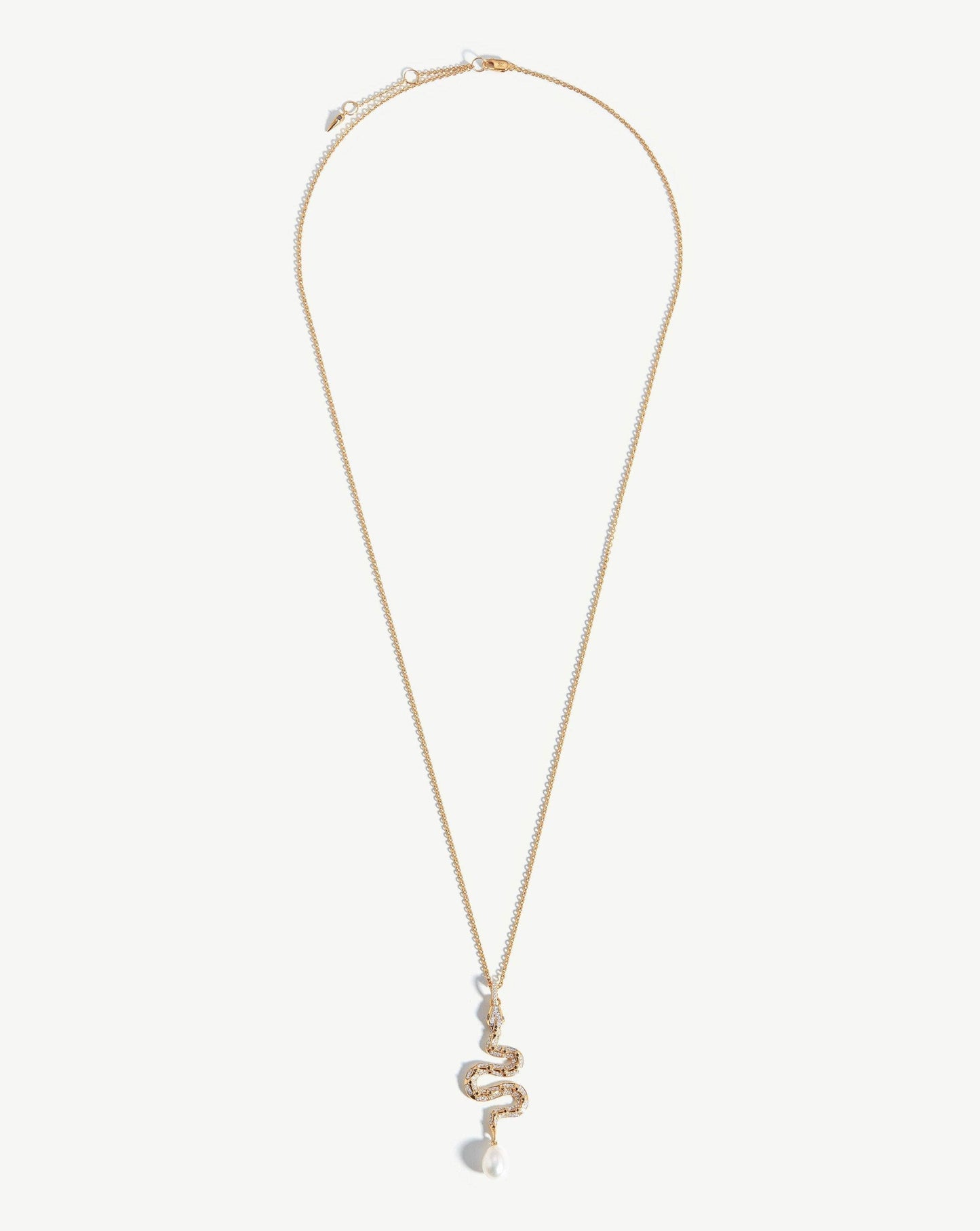 Harris Reed Solid Gold Serpent Necklace | 14ct Solid Gold/Pearl & Diamond
