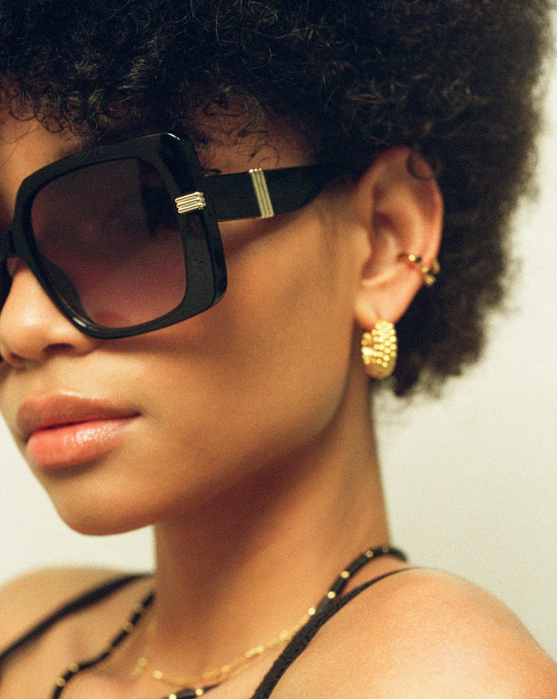 Le Specs Phoenix Ridge Oversized Square Sunglasses | Black detail view