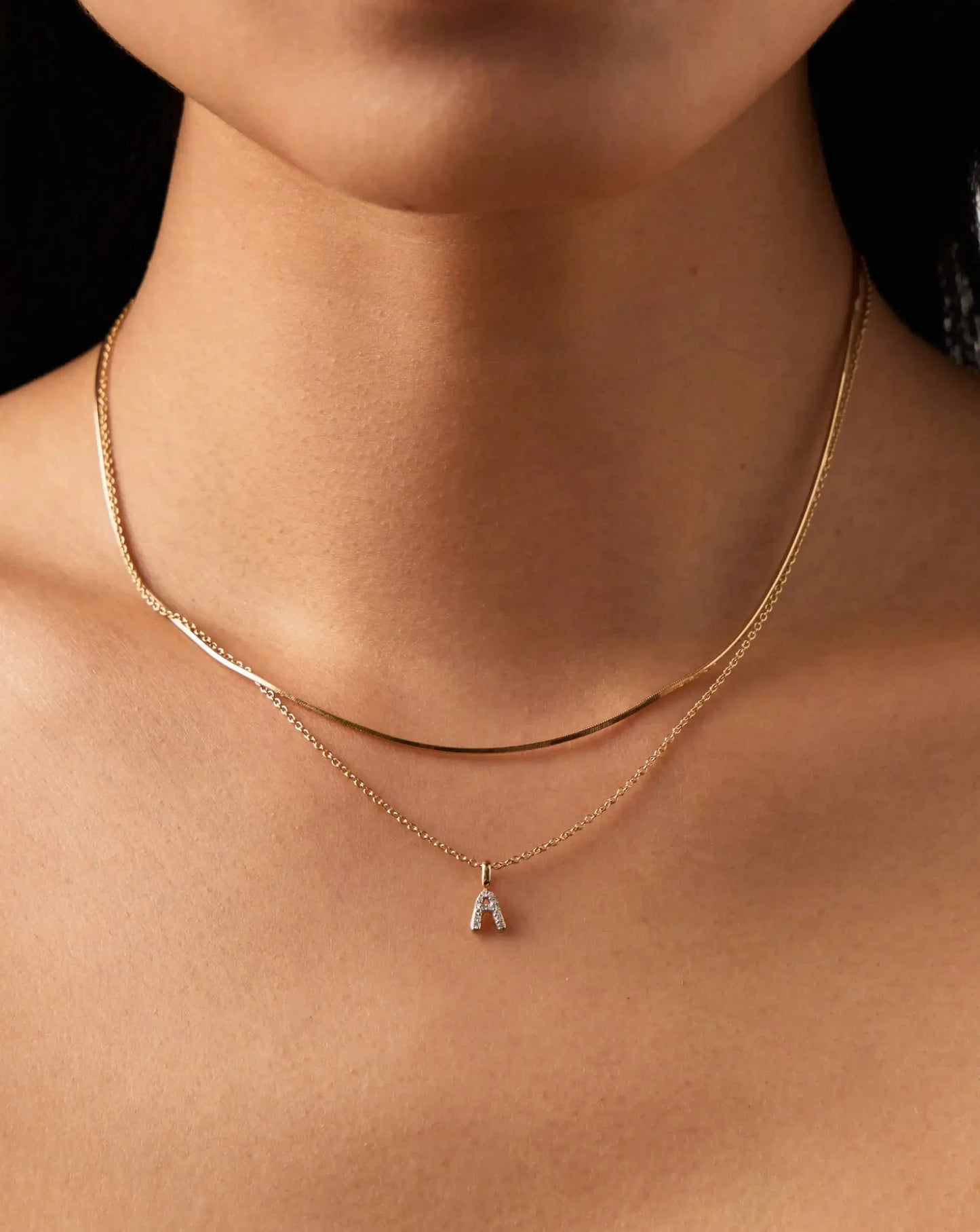 Solid Gold Diamond Initial Mini Pendant Necklace  - A | 14ct Solid Yellow Gold Plated/Diamond