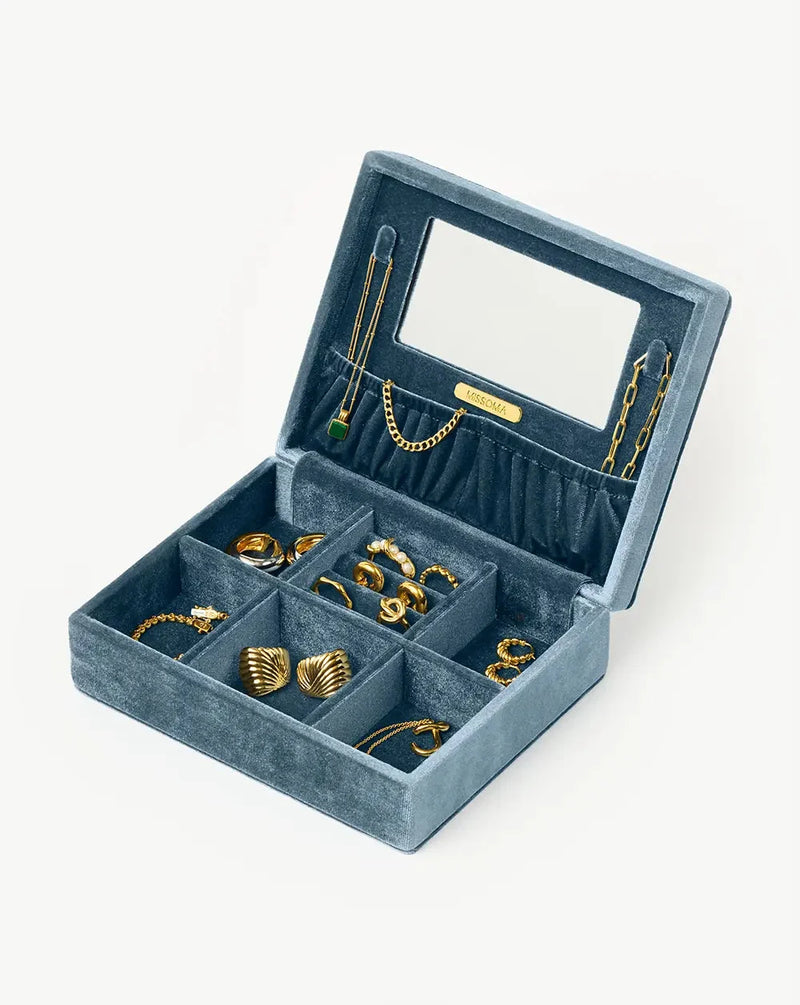Velvet Jewellery Box | Blue Steel detail view