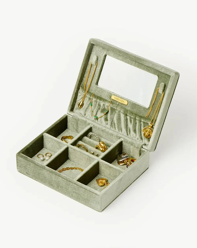 Velvet Jewellery Box | Sage Green detail view